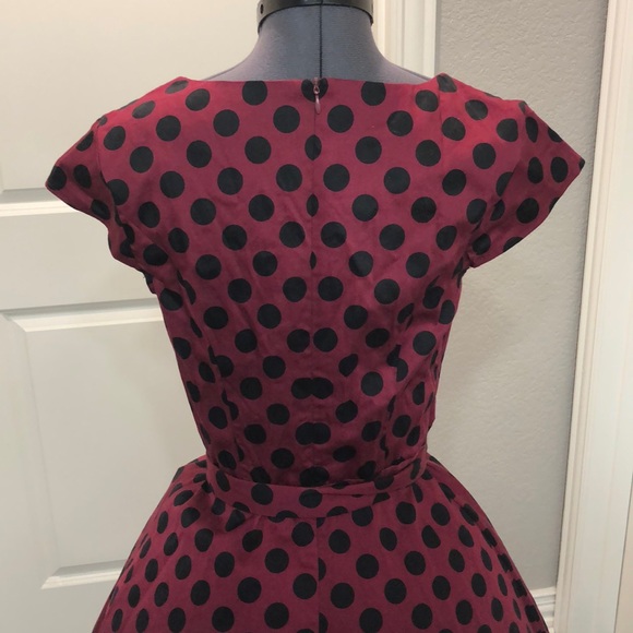 ⚠️Vintage 1950s Burgundy Polka Dot Dress - Picture 6 of 8
